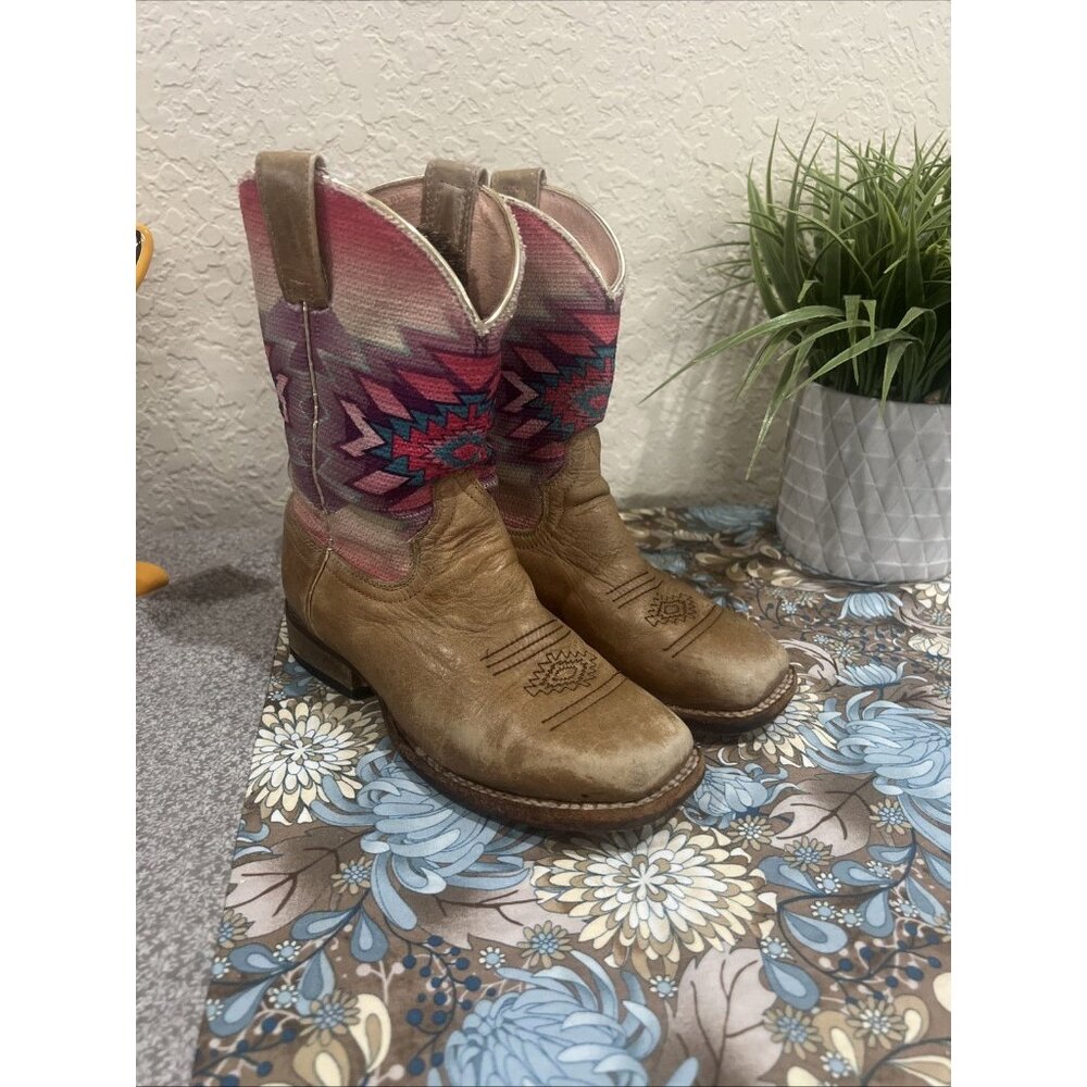 Roper Brown Southwestern Cowboy Western Boots Little Kids Youth size 9